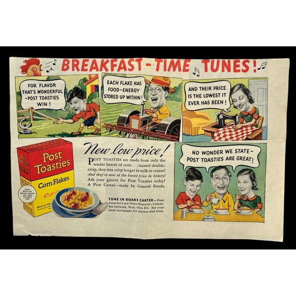 Post Toasties Corn Flakes 1930s Vintage Print Ad Boake Carter General Foods - Picture 1 of 4